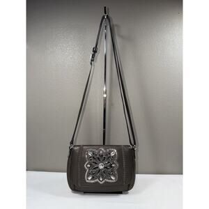 Brighton Masterpiece Anju Pewter Leather Embellished Beaded Small Crossbody Bag